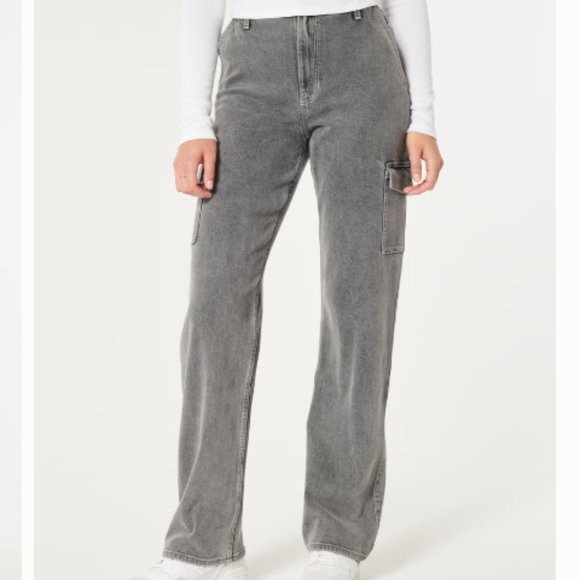 HOLLISTER Ultra High-Rise Grey Cargo Dad Jeans - Picture 3 of 6